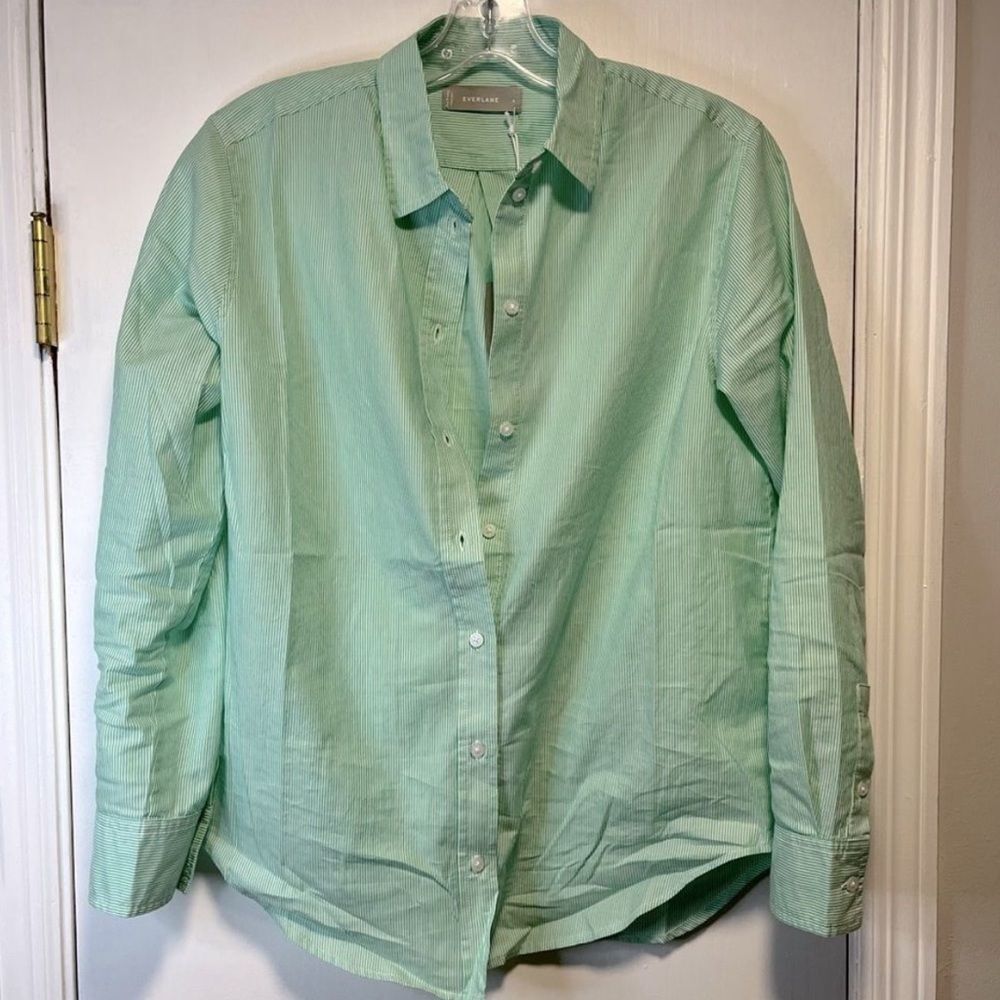 NWT Everlane 100% Cotton Green Long Sleeve Button Down Shirt